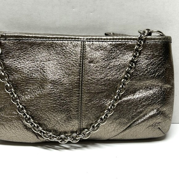 COACH silver leather wristlet with purple satin lining NWOT - Picture 2 of 4